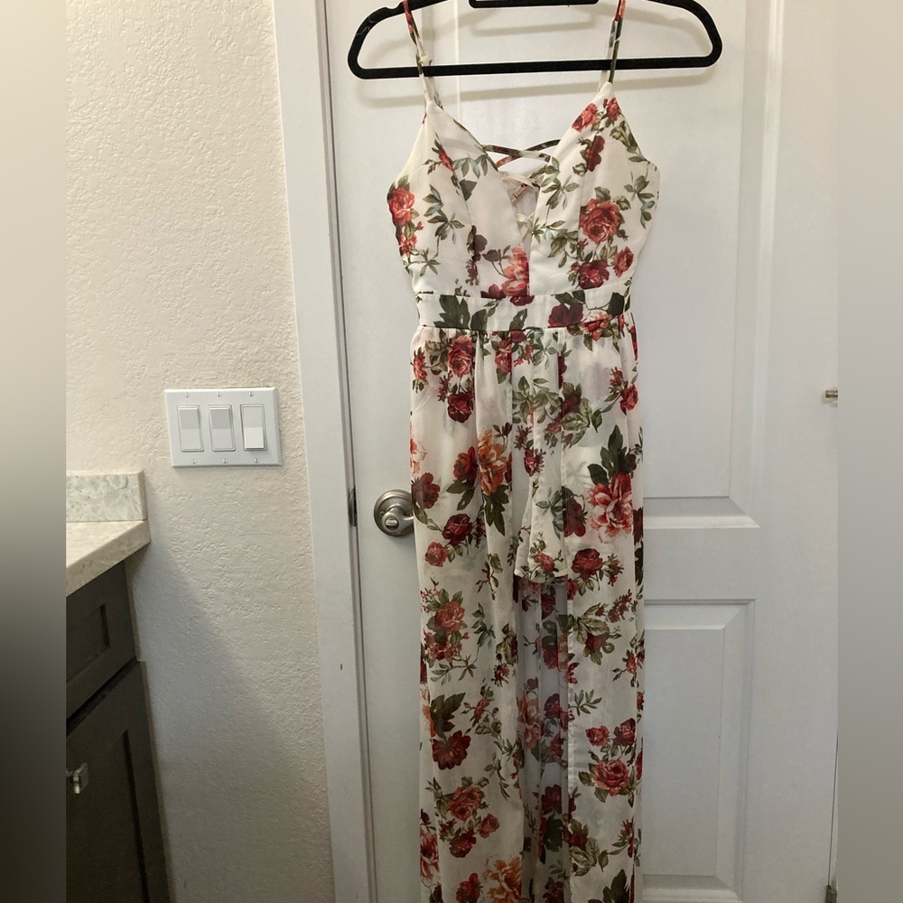 Sleeveless Floral Overlay Romper